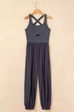 Cutout Square Neck Wide Strap Active Jumpsuit.
