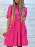Plus Size Tiered Button-Front Short Sleeve Dress.