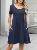 Pleated Front Round Neck Swing Dress.