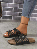 Double Buckle Flats Sandals for Women.