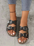 Double Buckle Flats Sandals for Women.
