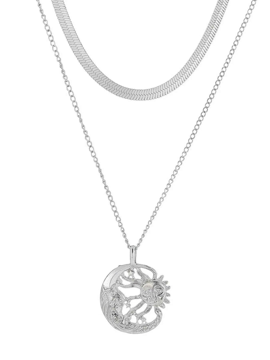 Double Layer Sun Moon Necklace.