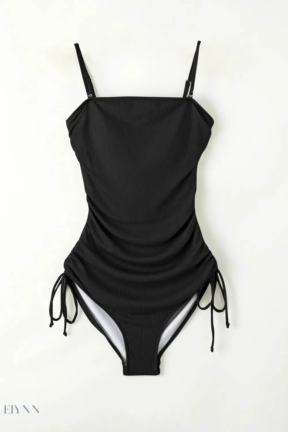 Drawstring One-Piece Swimsuit - Sleek Black Style - EBYNN