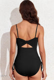 Drawstring One-Piece Swimsuit - Sleek Black Style - EBYNN