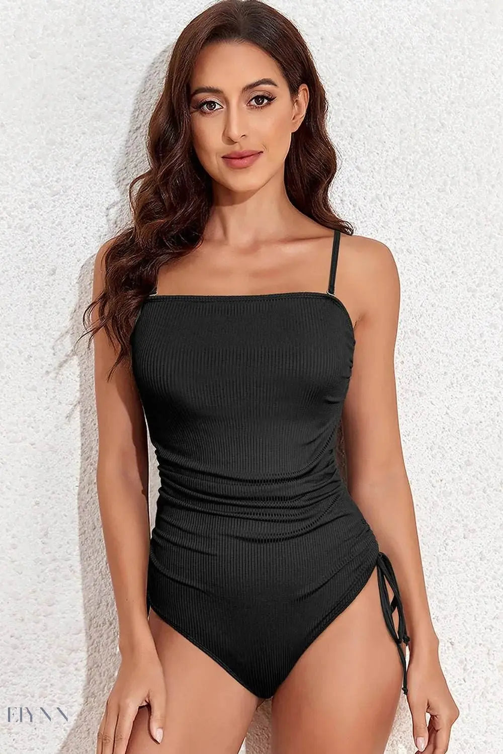 Drawstring One-Piece Swimsuit - Sleek Black Style - EBYNN