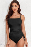 Drawstring One-Piece Swimsuit - Sleek Black Style - EBYNN