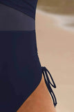 Drawstring Ruched One-Piece Swimsuit Navy Blue - EBYNN