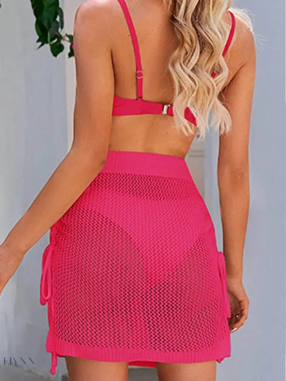 Hot pink Drawstring Swim Skirt with side ties for a stylish beach look