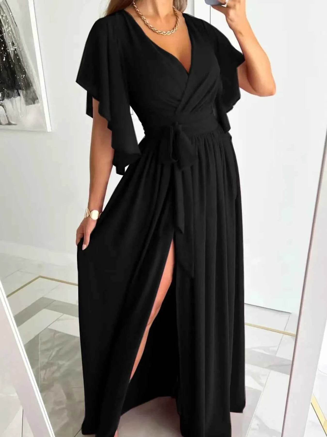 Flutter Sleeve Surplice Tie Waist Dress.