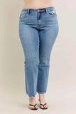 Judy Blue Plus Size Mid Rise Bootcut Jeans with Destroyed Hem.
