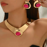 18K Gold-Plated Necklace and Earrings Jewelry Set.
