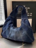 Crescent Shaped Denim Shoulder Bag.