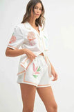 MABLE Embroidered Button Down Shirt and Shorts Set - EBYNN