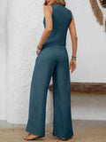 V-Neck Vest and Wide Leg Pants Set for Effortless Style - EBYNN
