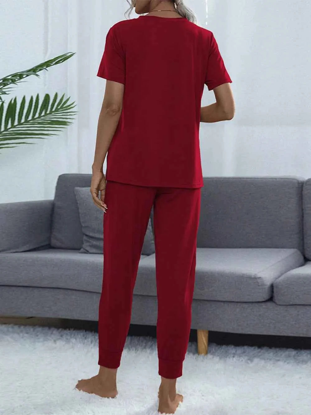 Shiny Round Neck Top & Pants Lounge Set.