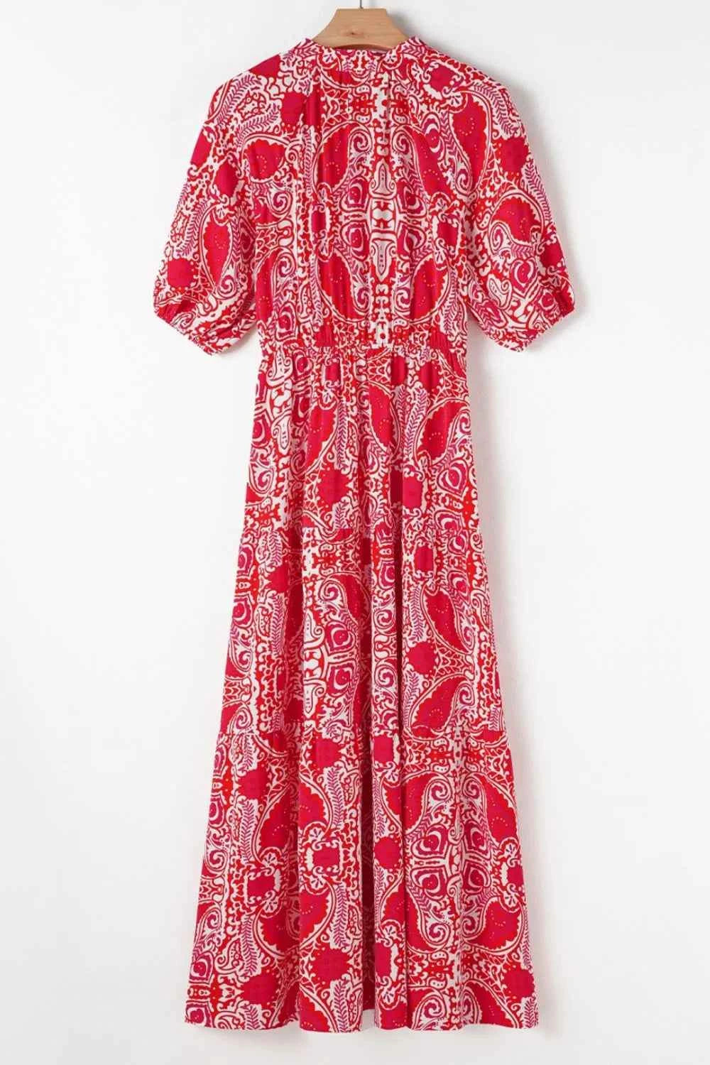 Paisley Print Puff Sleeve High Waist Maxi Dress.
