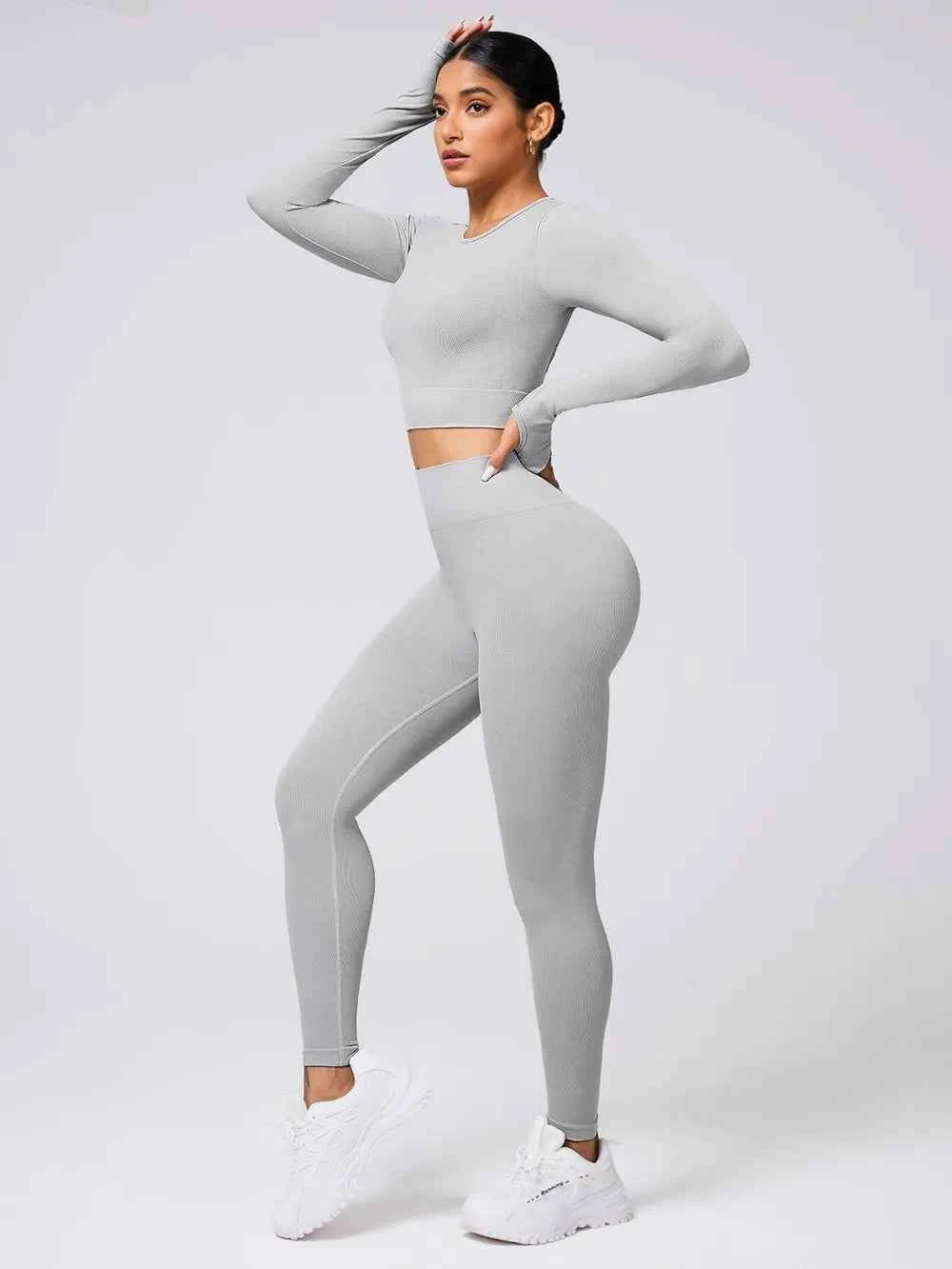 Back Crisscross Long Sleeve Top and Leggings Active Set.
