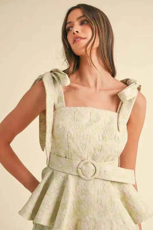 MABLE Floral Jacquard Peplum Top and Flare Shorts Set - EBYNN