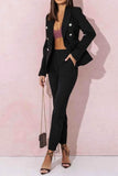 Plus Size Full Size Lapel Collar Blazer and Pants Set - EBYNN