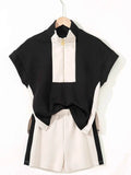 Color Block Half Zip Top & Shorts Two-Piece Set - EBYNN