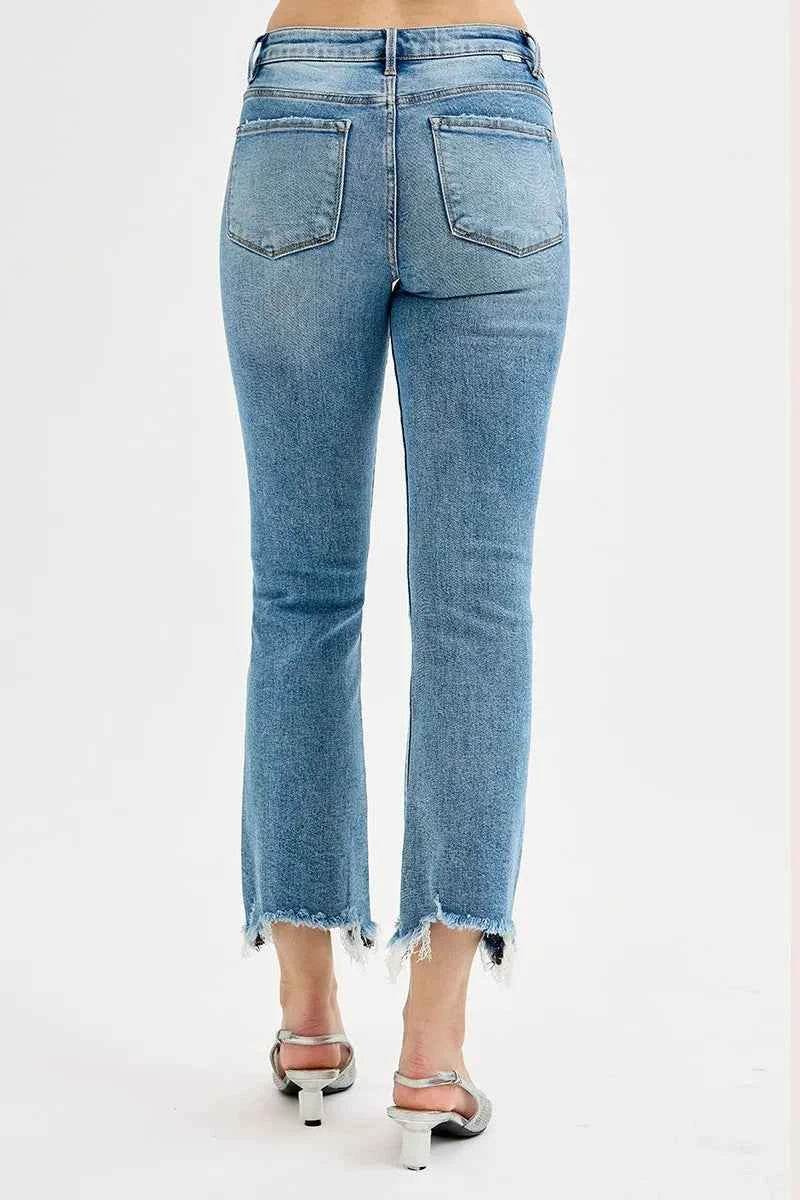 RISEN Plus Size High Rise Crop Straight Slim Jeans.