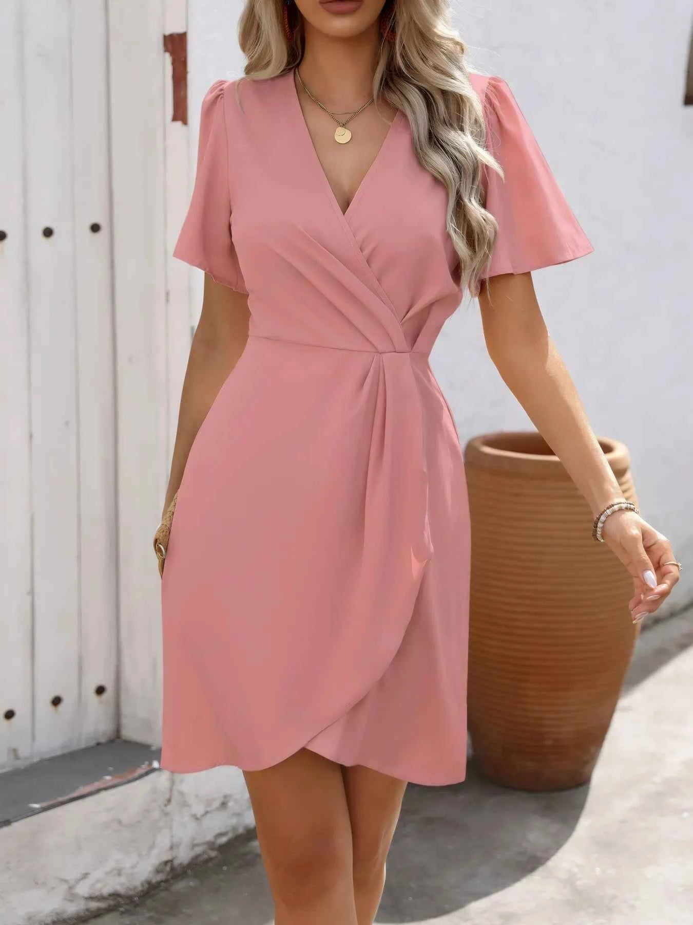 Surplice Flutter Sleeve Mini Dress.