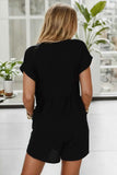 Pocketed V-Neck Short Sleeve Romper.