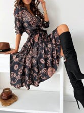 Printed Tie Waist Midi Dress.