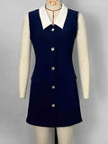 Contrast Collar Button-Front Sleeveless Mini Dress.