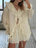 Ruffled Long Sleeve Shirt and Shorts Set - EBYNN