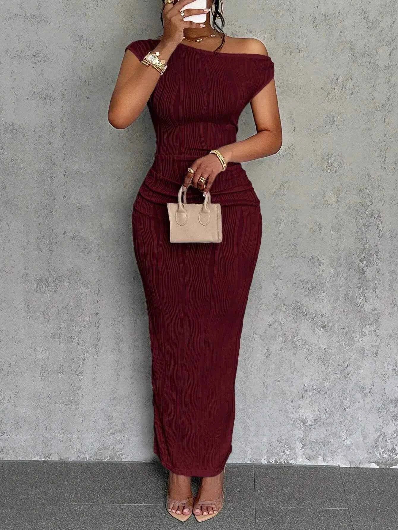 Asymmetrical One Shoulder Bodycon Maxi Dress.