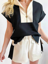 Color Block Half Zip Top & Shorts Two-Piece Set - EBYNN