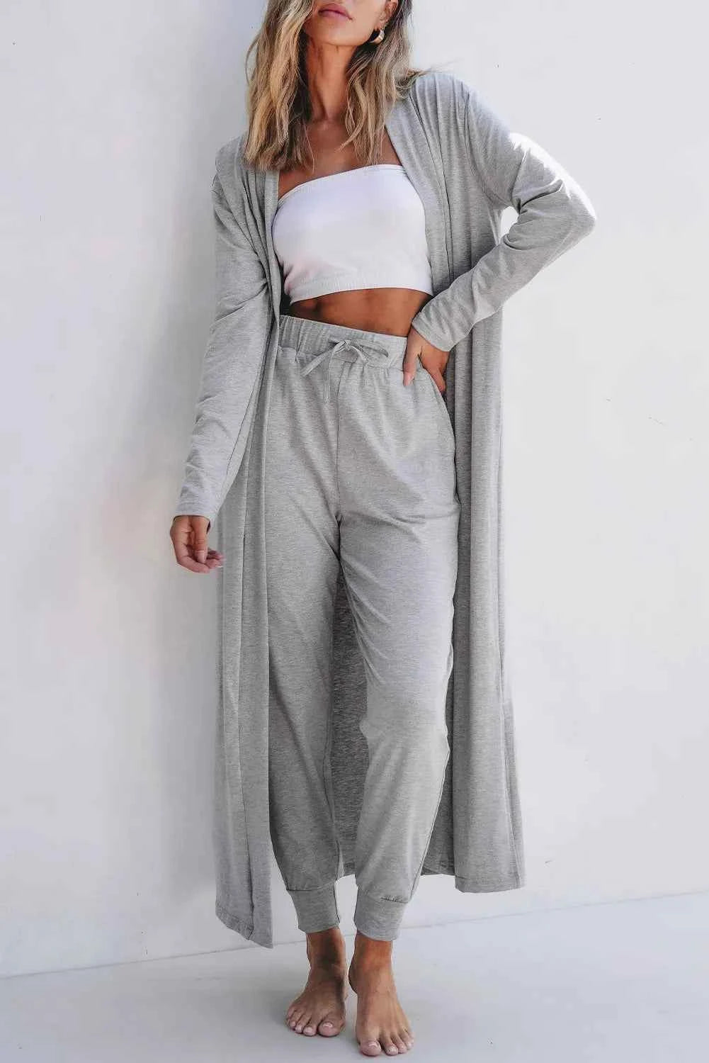 Open Front Long Sleeve Cardigan & Pants Lounge Set.