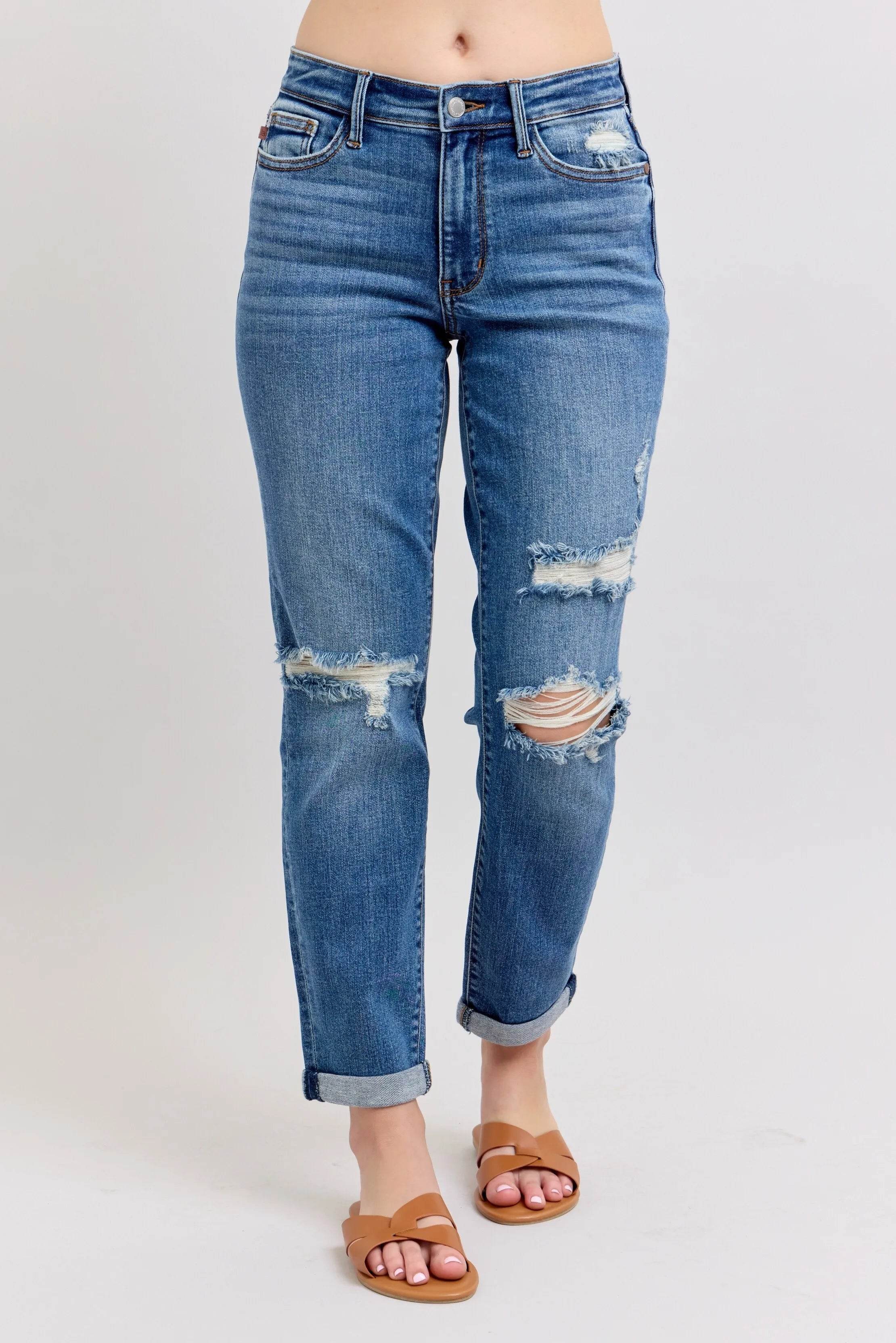 Judy Blue Plus Size Mr Vintage Wash Boyfriend Fit Jeans.