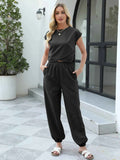 Round Neck Short Sleeve Top and Pants Set.