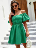 Off-Shoulder Puff Sleeve Mini Dress.