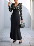 Lace V-Neck Long Sleeve Maxi Dress.