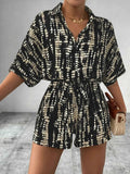 Tie Dye Print Collar Neck Short Sleeve Romper.