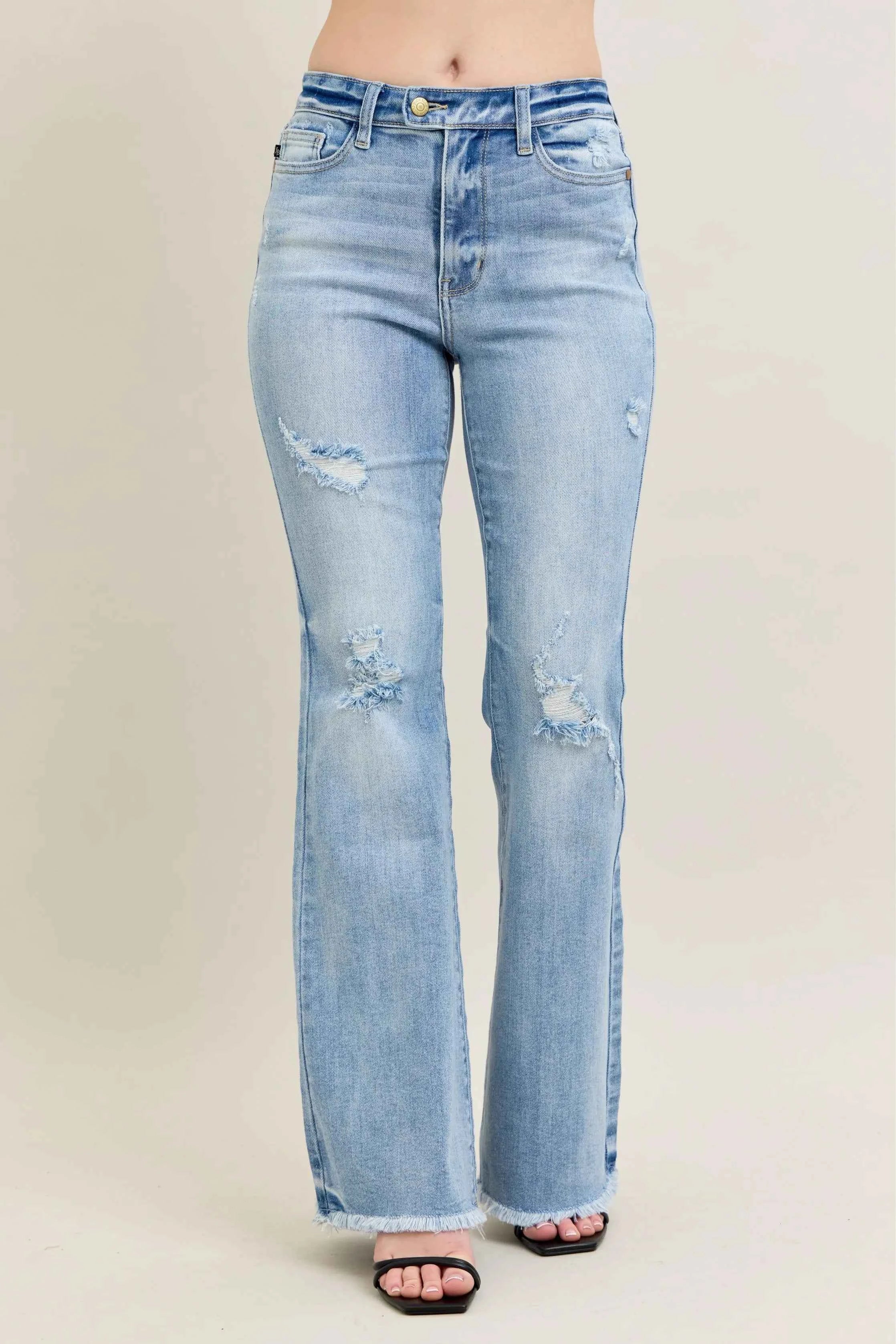 Judy Blue Plus Size High-Waist Flare Jeans with Shield Pockets.