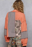 Coral Patchwork Multi-Pattern Button Down Jacket.