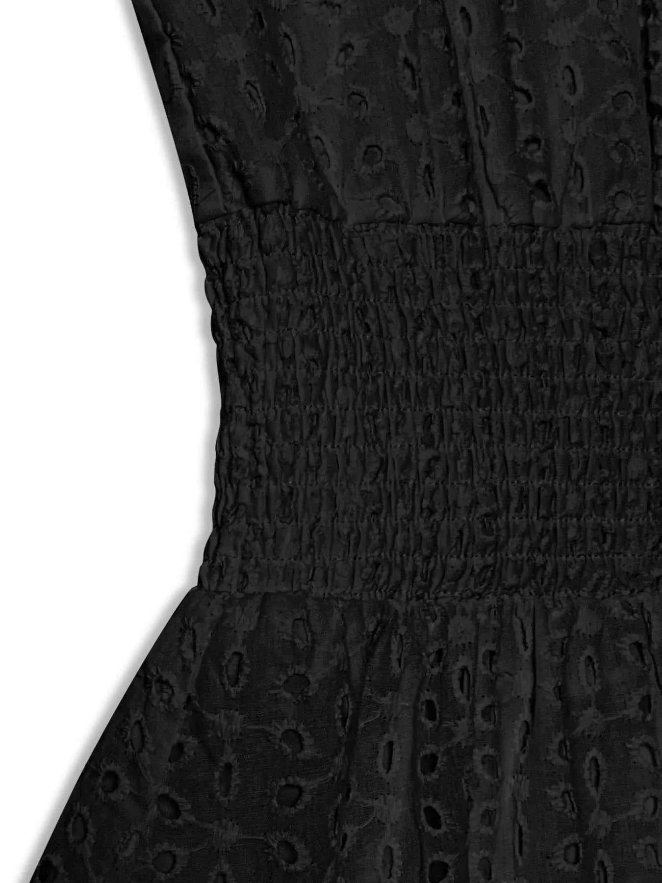 Eyelet Ruffled Cap Sleeve Mini Dress.