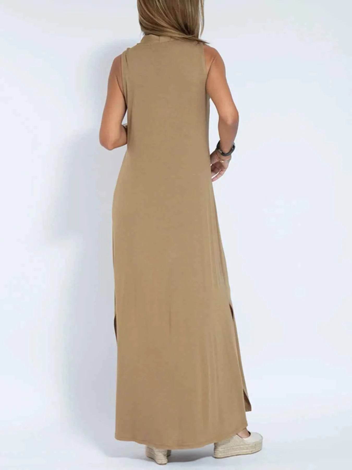 Plus Size V-Neck Sleeveless Maxi Dress with Slit.