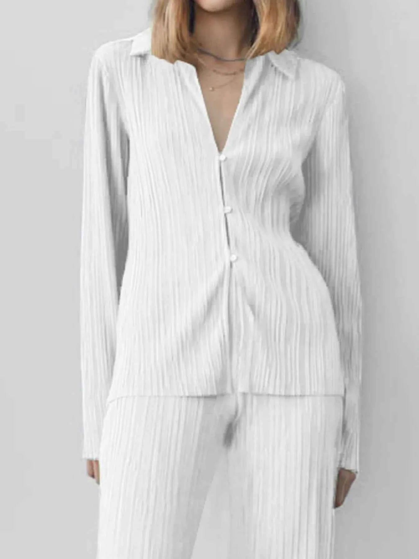 Texture Long Sleeve Top and Pants Lounge Set.