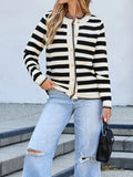 Button Down Striped Long Sleeve Cardigan.