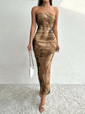 Printed Side Slit Tube Dress.