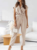 Surplice Cap Sleeve Tie Waist Jumpsuit.