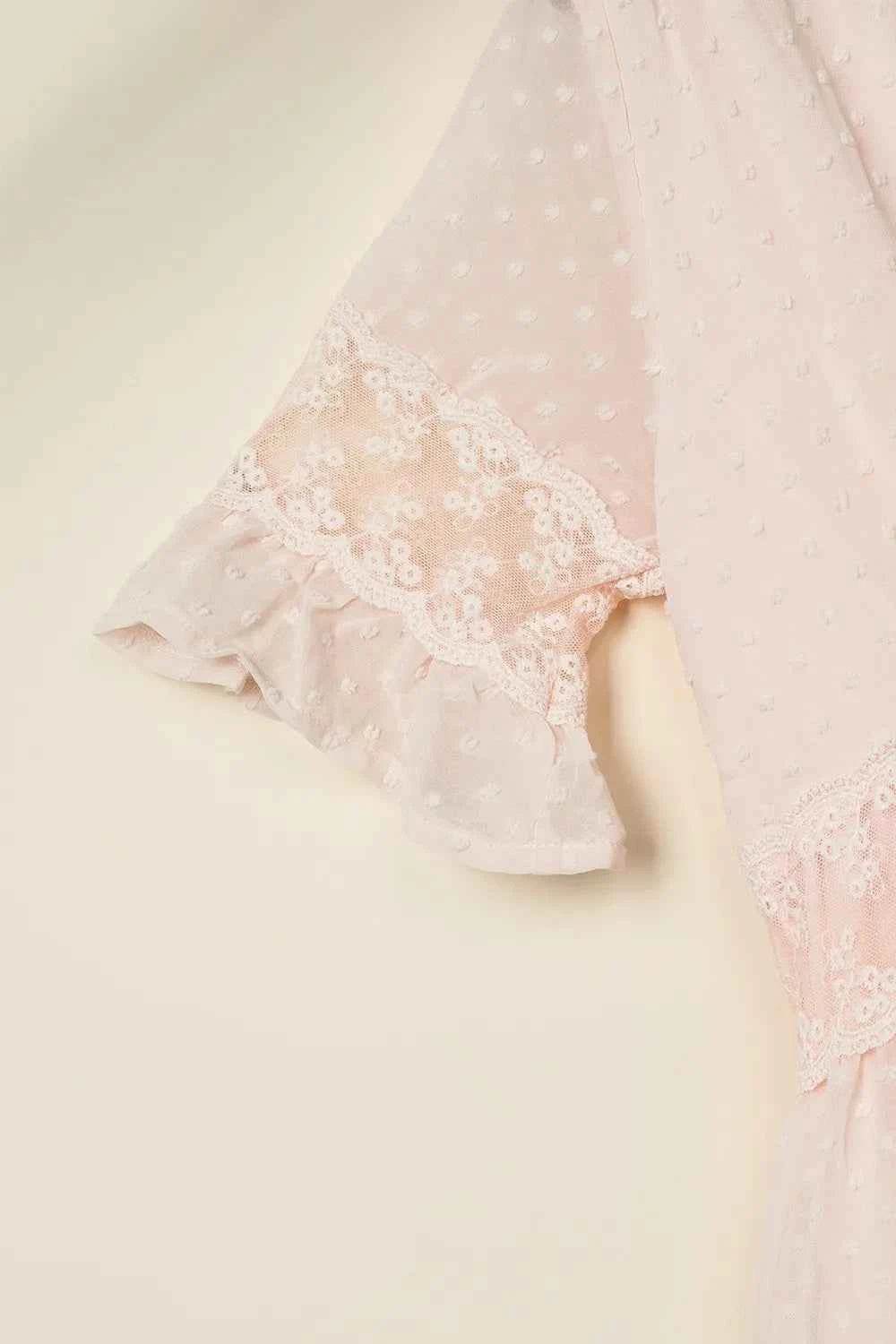 Polka Dot V-Neck Ruffle Midi Dress.