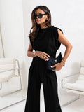 Slit Ruched Top and Wide Leg Pants Set - EBYNN