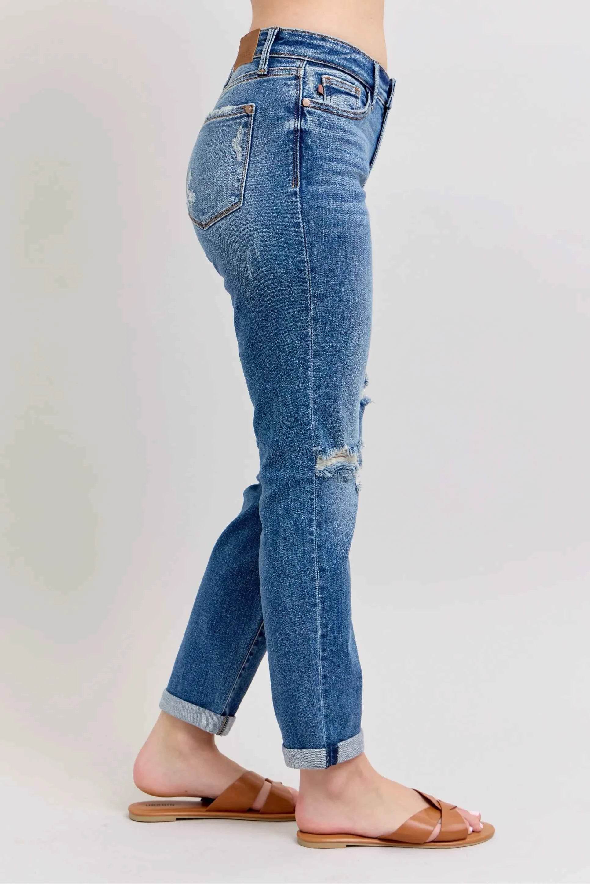 Judy Blue Plus Size Mr Vintage Wash Boyfriend Fit Jeans.