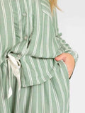 Striped Collared Neck Long Sleeve Top and Shorts Lounge Set.